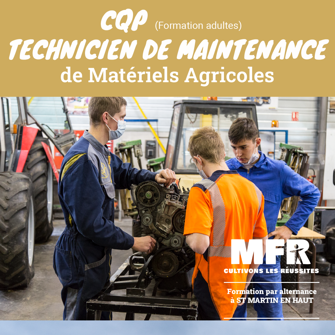 Le CQP (Certificat de Qualification Professionnelle) Technicien de Maintenance de Matériel Agricole est une certification professionnelle reconnue par la branche de la Maintenance des Matériels. Ce certificat atteste des compétences professionnelles nécessaires pour assurer la maintenance préventive et corrective des matériels agricoles, ainsi que pour conseiller les clients sur l'utilisation et l'entretien de ces matériels. 